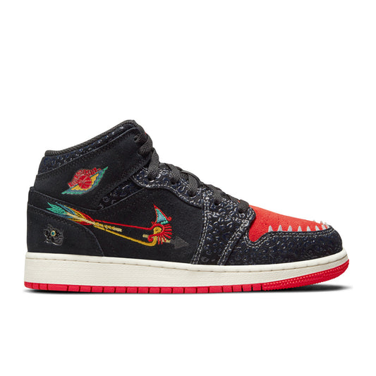 Air Jordan 1 Mid SE (GS) "Siempre Familia" - Black/Chile Red